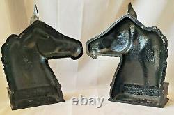 Horse head sculpture equestrian modernism iron matched pair vtg bookend books