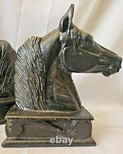 Horse head sculpture equestrian modernism iron matched pair vtg bookend books