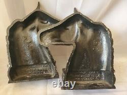 Horse head sculpture equestrian modernism iron matched pair vtg bookend books