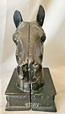 Horse head sculpture equestrian modernism iron matched pair vtg bookend books