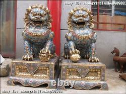Huge Large 100% Pure Bronze Cloisonne Palace Evil Guardian Foo Dogs Lion pair