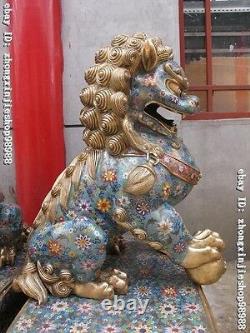 Huge Large 100% Pure Bronze Cloisonne Palace Evil Guardian Foo Dogs Lion pair