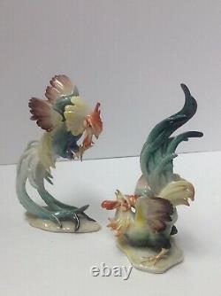 Hutschenreuther Pair Fighting Game Cocks. Artist Signed. Antique Germany