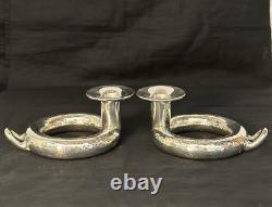 Ilias Lalaounis Pair Of Greek Hammered Sterling Candlesticks. Signed