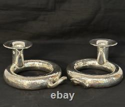 Ilias Lalaounis Pair Of Greek Hammered Sterling Candlesticks. Signed