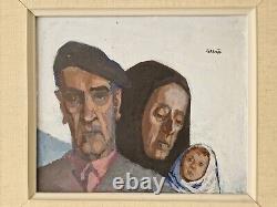 Intimate Elderly Couple Scene Swedish Modernism Oil Painting Signed & Framed