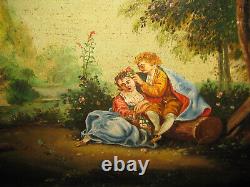 Italian antique painting signed oil on canvas FIGURES/COUPLE in landscape