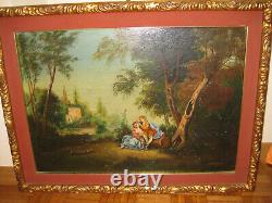 Italian antique painting signed oil on canvas FIGURES/COUPLE in landscape