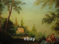 Italian antique painting signed oil on canvas FIGURES/COUPLE in landscape