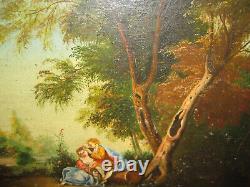 Italian antique painting signed oil on canvas FIGURES/COUPLE in landscape
