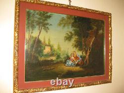 Italian antique painting signed oil on canvas FIGURES/COUPLE in landscape