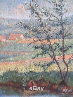 J. R. Croix signed French Antique Impressionist Landscape A PAIR Oil Paintings