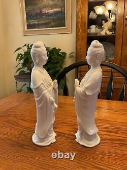 Japan Pair of White Ceramic Porcelain Female Sculptures Signed Stamped