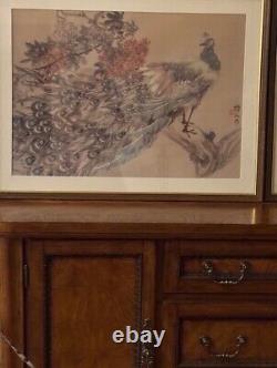 Japanese Pair of Watercolor Peacock in Paradise & Conquering eagle Signed