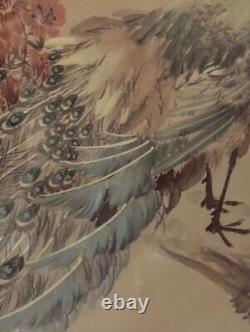 Japanese Pair of Watercolor Peacock in Paradise & Conquering eagle Signed