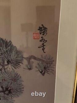 Japanese Pair of Watercolor Peacock in Paradise & Conquering eagle Signed