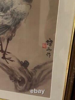 Japanese Pair of Watercolor Peacock in Paradise & Conquering eagle Signed