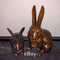 Japanese Rabbit Okimono sculpture Pair bronze incised signed etched detail 6