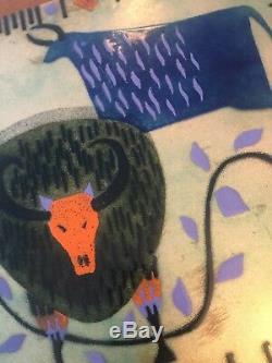 Judith Daner Enamel on Copper MCM Wall Art Pair Lions Bulls Framed Signed 1960s