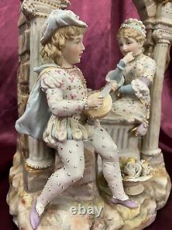 KPM Kister Bisque Porcelain Figural Vase Courting Couple at Well Signed R Moller