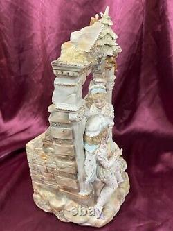 KPM Kister Bisque Porcelain Figural Vase Courting Couple at Well Signed R Moller