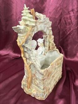KPM Kister Bisque Porcelain Figural Vase Courting Couple at Well Signed R Moller