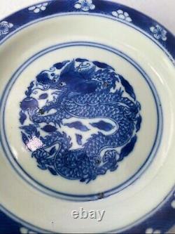 Kangxi Chinese Antique Porcelain Blue And White Dragon Plate Pair 18th Centuries