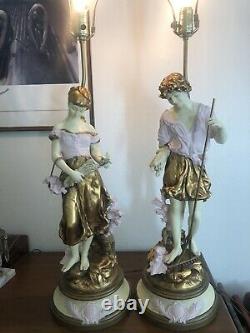 L & F Pair of Figural Lamps France Signed