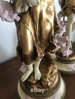 L & F Pair of Figural Lamps France Signed
