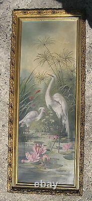 L. Horton Oil On Canvas Painting, Pair Of Cranes, California Artist, Gilt Frame