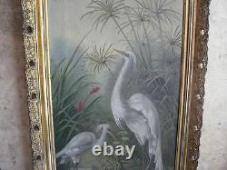 L. Horton Oil On Canvas Painting, Pair Of Cranes, California Artist, Gilt Frame