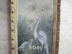 L. Horton Oil On Canvas Painting, Pair Of Cranes, California Artist, Gilt Frame