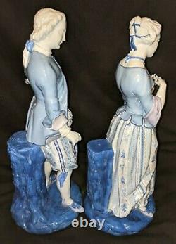 LARGE Pair Antique FRENCH PORCELAIN Man Woman Figurines Statues SIGNED 14.5
