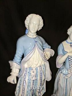 LARGE Pair STUNNING Antique FRENCH PORCELAIN Man Woman Figurines SIGNED