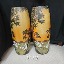 LEGRAS Large Pair Of Antique French Vases Signed Legras