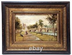 LISTED ANTIQUE ENGLISH WALTER W GODDARD SIGNED ORIG O/C RIVERSCAPE w FIGURES