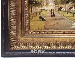 LISTED ANTIQUE ENGLISH WALTER W GODDARD SIGNED ORIG O/C RIVERSCAPE w FIGURES
