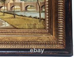 LISTED ANTIQUE ENGLISH WALTER W GODDARD SIGNED ORIG O/C RIVERSCAPE w FIGURES