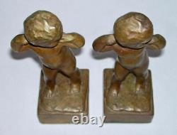 LOISE H. WILDER Vintage Pair of Antique Bronzed INFANT GIRL BOOKENDS Signed