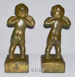 LOISE H. WILDER Vintage Pair of Antique Bronzed INFANT GIRL BOOKENDS Signed