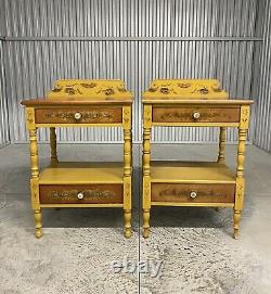 Lambert Hitchcock Signed Pair of Side End Tables Nightstands / L. Hitchcock