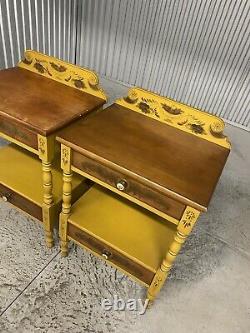 Lambert Hitchcock Signed Pair of Side End Tables Nightstands / L. Hitchcock