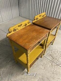 Lambert Hitchcock Signed Pair of Side End Tables Nightstands / L. Hitchcock