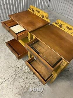 Lambert Hitchcock Signed Pair of Side End Tables Nightstands / L. Hitchcock