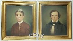 Large Antique Pair Oil on Canvas Portraits Signed George Hausmann Nice Frames