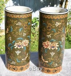 Large Mirror Pair Antique Japanese 19thC Meiji Totai Shippo Vases Signed