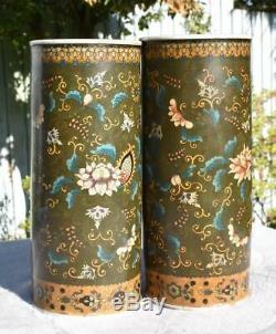 Large Mirror Pair Antique Japanese 19thC Meiji Totai Shippo Vases Signed