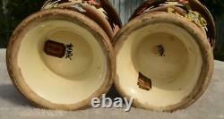 Large Mirror Pair Antique Japanese Taisho Satsuma Warrior Vases Signed Goyo