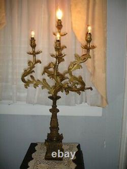 Large Pair Antique Signed Bradley & Hubbard Rococo Acanthus 4 Light Candleabra