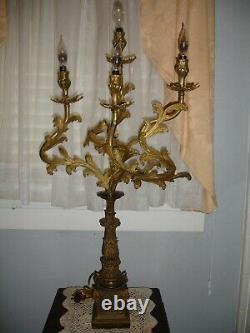 Large Pair Antique Signed Bradley & Hubbard Rococo Acanthus 4 Light Candleabra